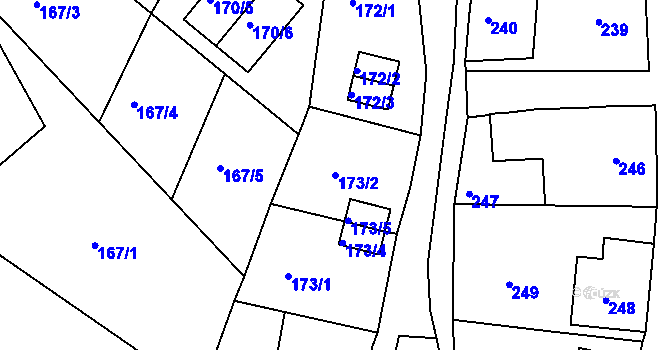 Parcela st. 173/2 v KÚ Rumburk, Katastrální mapa
