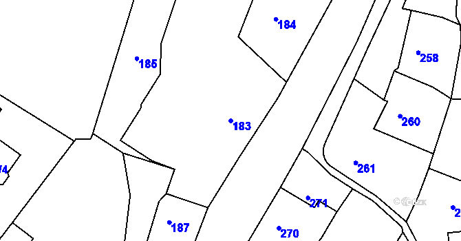 Parcela st. 183 v KÚ Rumburk, Katastrální mapa
