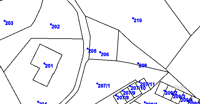 Parcela st. 206 v KÚ Rumburk, Katastrální mapa