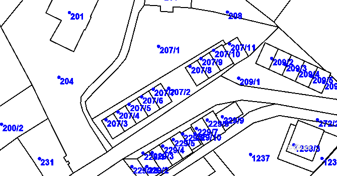 Parcela st. 207/2 v KÚ Rumburk, Katastrální mapa
