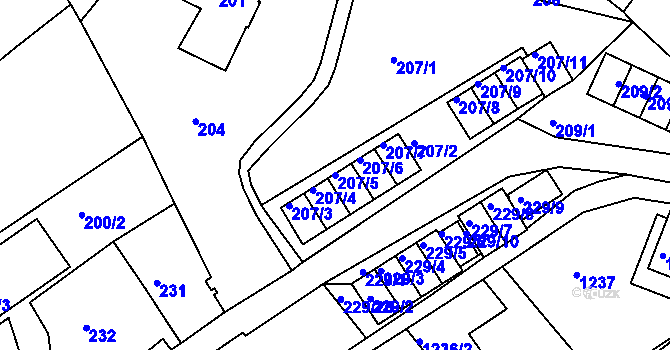Parcela st. 207/5 v KÚ Rumburk, Katastrální mapa