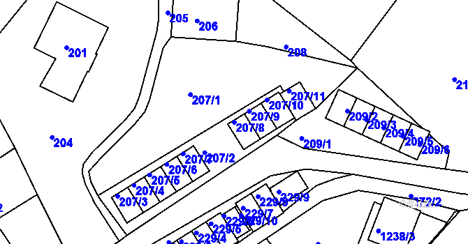 Parcela st. 207/8 v KÚ Rumburk, Katastrální mapa