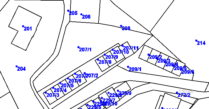 Parcela st. 207/9 v KÚ Rumburk, Katastrální mapa