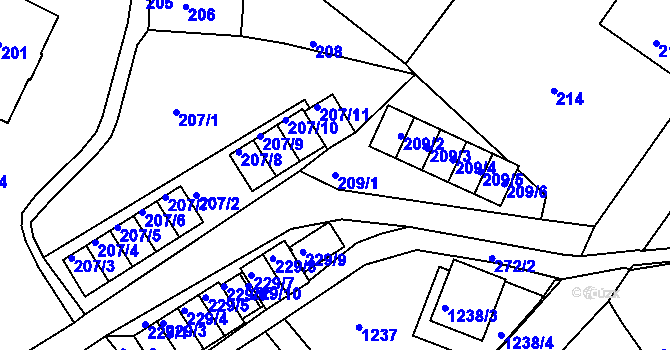 Parcela st. 209/1 v KÚ Rumburk, Katastrální mapa