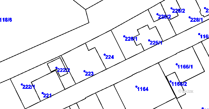 Parcela st. 224 v KÚ Rumburk, Katastrální mapa