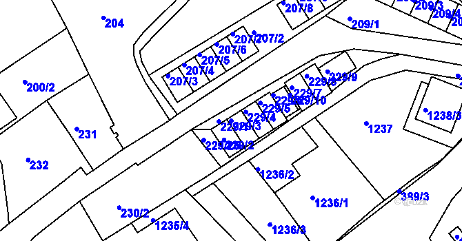 Parcela st. 229/3 v KÚ Rumburk, Katastrální mapa