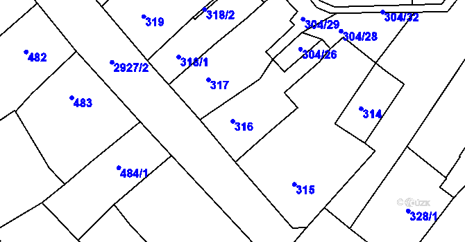 Parcela st. 316 v KÚ Rumburk, Katastrální mapa