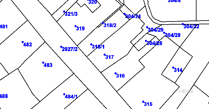 Parcela st. 317 v KÚ Rumburk, Katastrální mapa
