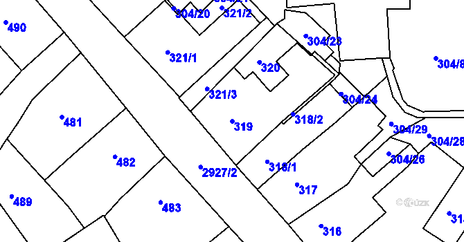 Parcela st. 319 v KÚ Rumburk, Katastrální mapa