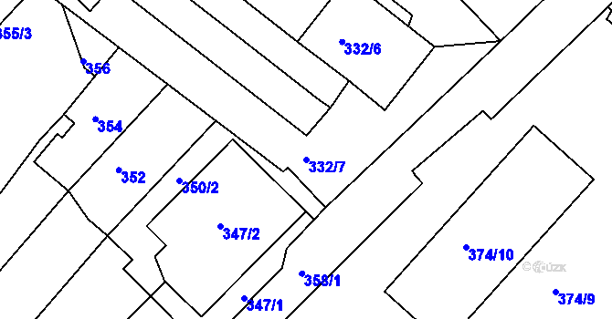 Parcela st. 332/7 v KÚ Rumburk, Katastrální mapa