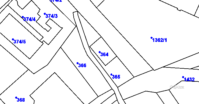 Parcela st. 364 v KÚ Rumburk, Katastrální mapa