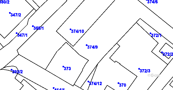 Parcela st. 374/9 v KÚ Rumburk, Katastrální mapa