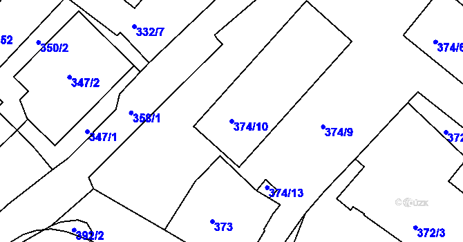 Parcela st. 374/10 v KÚ Rumburk, Katastrální mapa