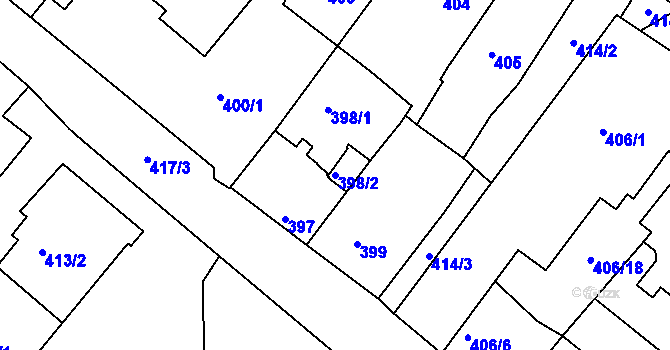 Parcela st. 398/2 v KÚ Rumburk, Katastrální mapa
