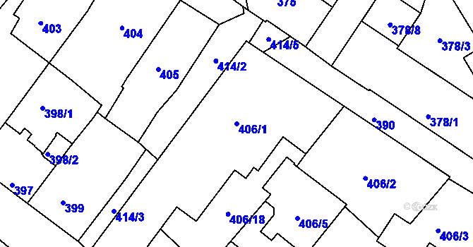 Parcela st. 406/1 v KÚ Rumburk, Katastrální mapa