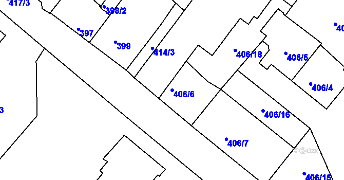Parcela st. 406/6 v KÚ Rumburk, Katastrální mapa