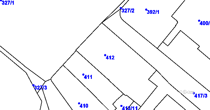 Parcela st. 412 v KÚ Rumburk, Katastrální mapa