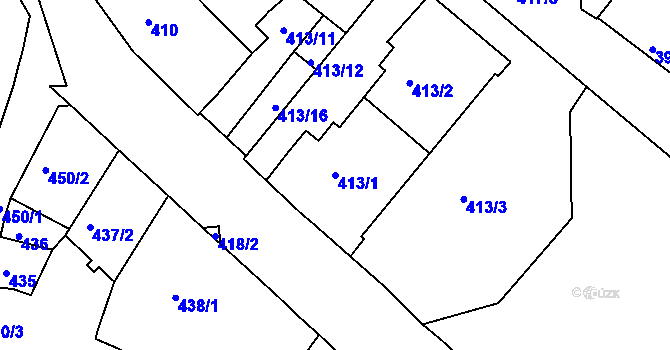 Parcela st. 413/1 v KÚ Rumburk, Katastrální mapa