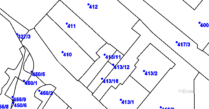 Parcela st. 413/11 v KÚ Rumburk, Katastrální mapa