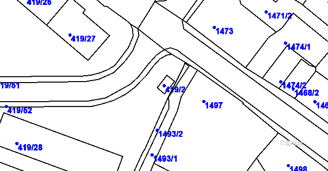 Parcela st. 419/2 v KÚ Rumburk, Katastrální mapa
