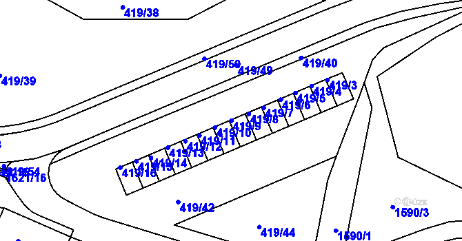 Parcela st. 419/9 v KÚ Rumburk, Katastrální mapa