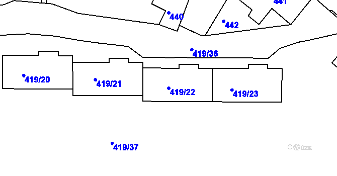 Parcela st. 419/22 v KÚ Rumburk, Katastrální mapa