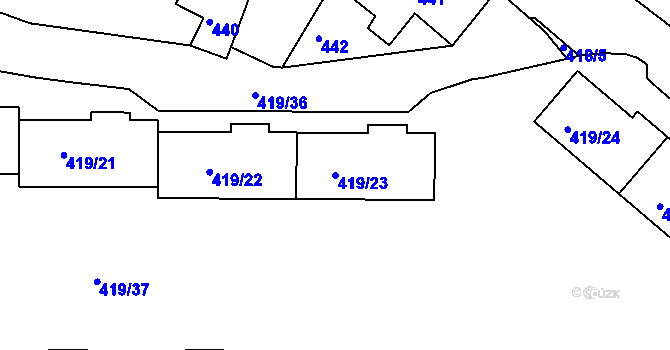 Parcela st. 419/23 v KÚ Rumburk, Katastrální mapa