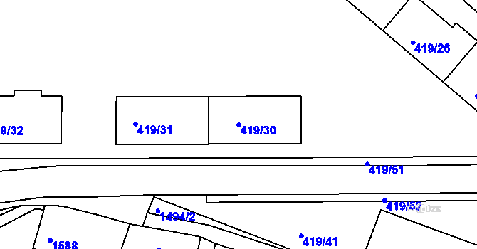 Parcela st. 419/30 v KÚ Rumburk, Katastrální mapa