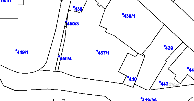 Parcela st. 437/1 v KÚ Rumburk, Katastrální mapa