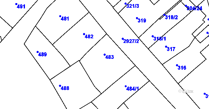 Parcela st. 483 v KÚ Rumburk, Katastrální mapa