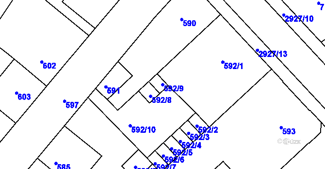 Parcela st. 592/9 v KÚ Rumburk, Katastrální mapa