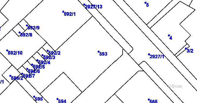 Parcela st. 593 v KÚ Rumburk, Katastrální mapa