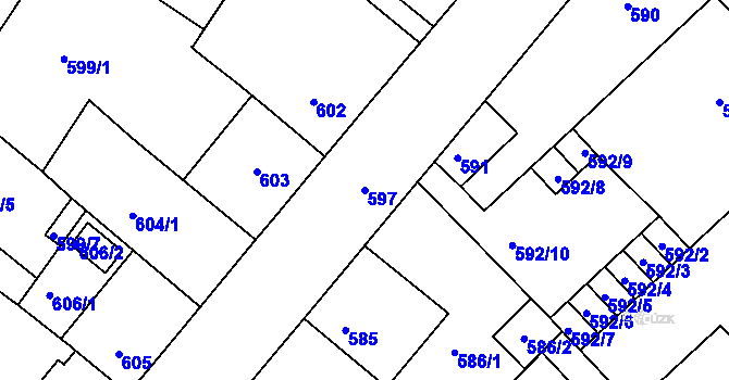 Parcela st. 597 v KÚ Rumburk, Katastrální mapa