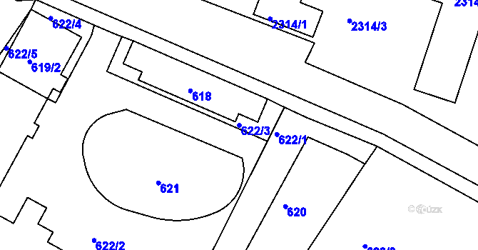 Parcela st. 622/3 v KÚ Rumburk, Katastrální mapa