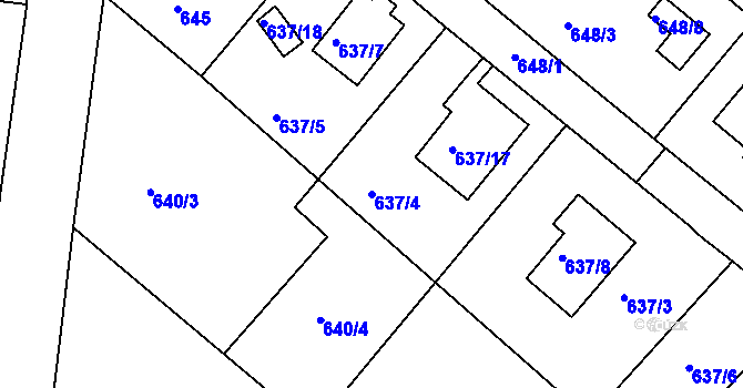 Parcela st. 637/4 v KÚ Rumburk, Katastrální mapa