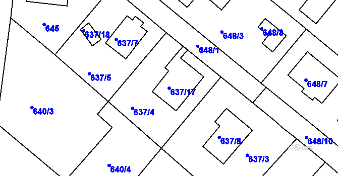 Parcela st. 637/17 v KÚ Rumburk, Katastrální mapa