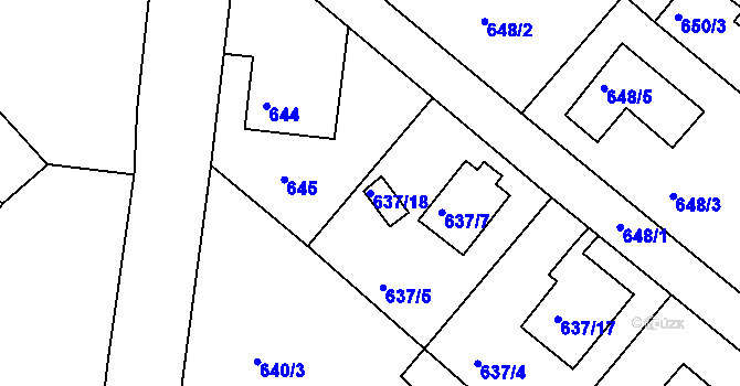 Parcela st. 637/18 v KÚ Rumburk, Katastrální mapa