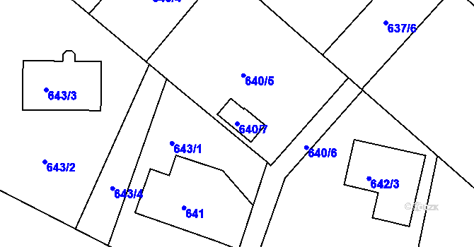 Parcela st. 640/7 v KÚ Rumburk, Katastrální mapa