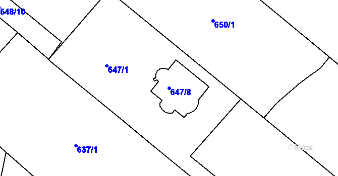 Parcela st. 647/8 v KÚ Rumburk, Katastrální mapa