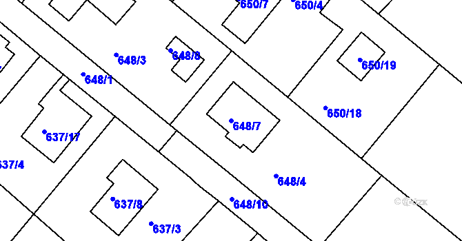 Parcela st. 648/7 v KÚ Rumburk, Katastrální mapa