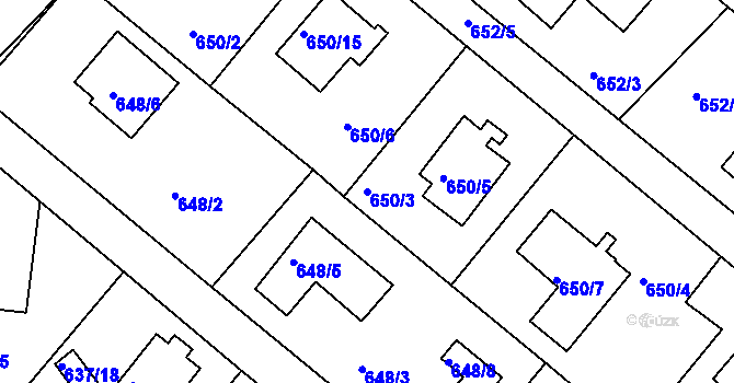 Parcela st. 650/3 v KÚ Rumburk, Katastrální mapa