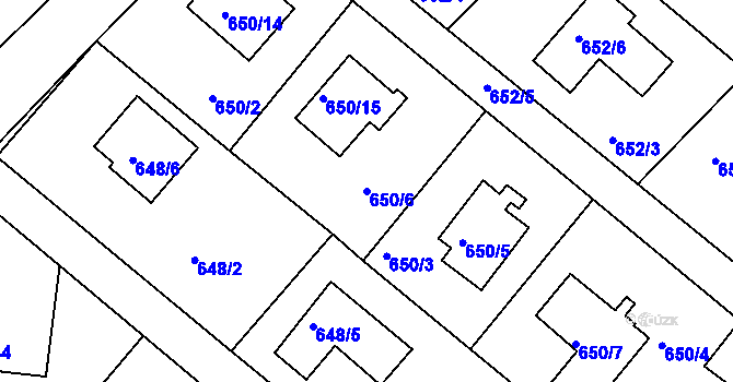 Parcela st. 650/6 v KÚ Rumburk, Katastrální mapa