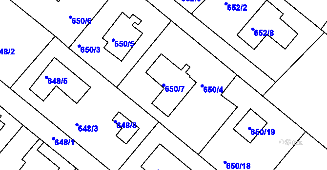 Parcela st. 650/7 v KÚ Rumburk, Katastrální mapa