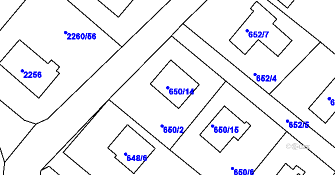 Parcela st. 650/14 v KÚ Rumburk, Katastrální mapa