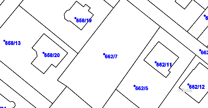 Parcela st. 662/7 v KÚ Rumburk, Katastrální mapa