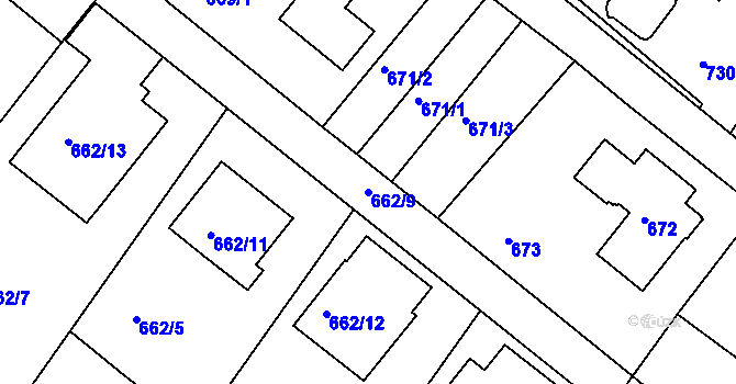 Parcela st. 662/9 v KÚ Rumburk, Katastrální mapa