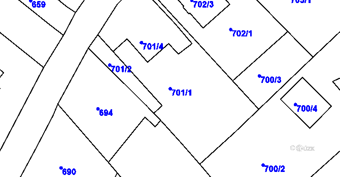 Parcela st. 701/1 v KÚ Rumburk, Katastrální mapa