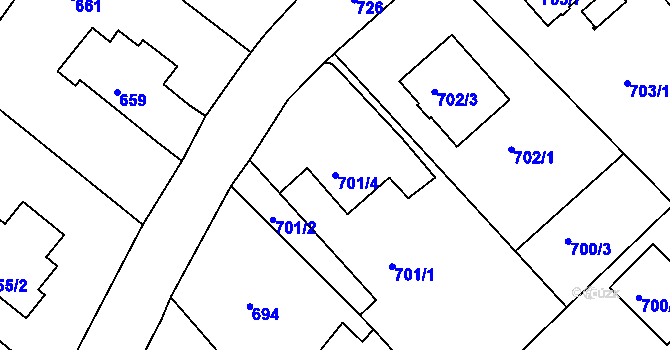 Parcela st. 701/4 v KÚ Rumburk, Katastrální mapa