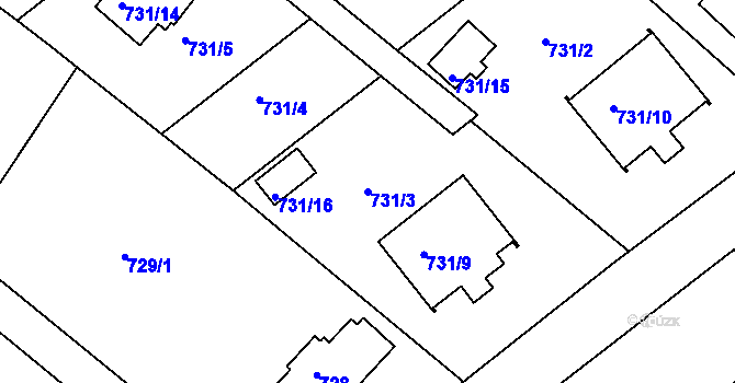 Parcela st. 731/3 v KÚ Rumburk, Katastrální mapa