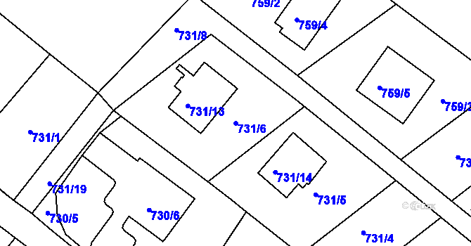 Parcela st. 731/6 v KÚ Rumburk, Katastrální mapa